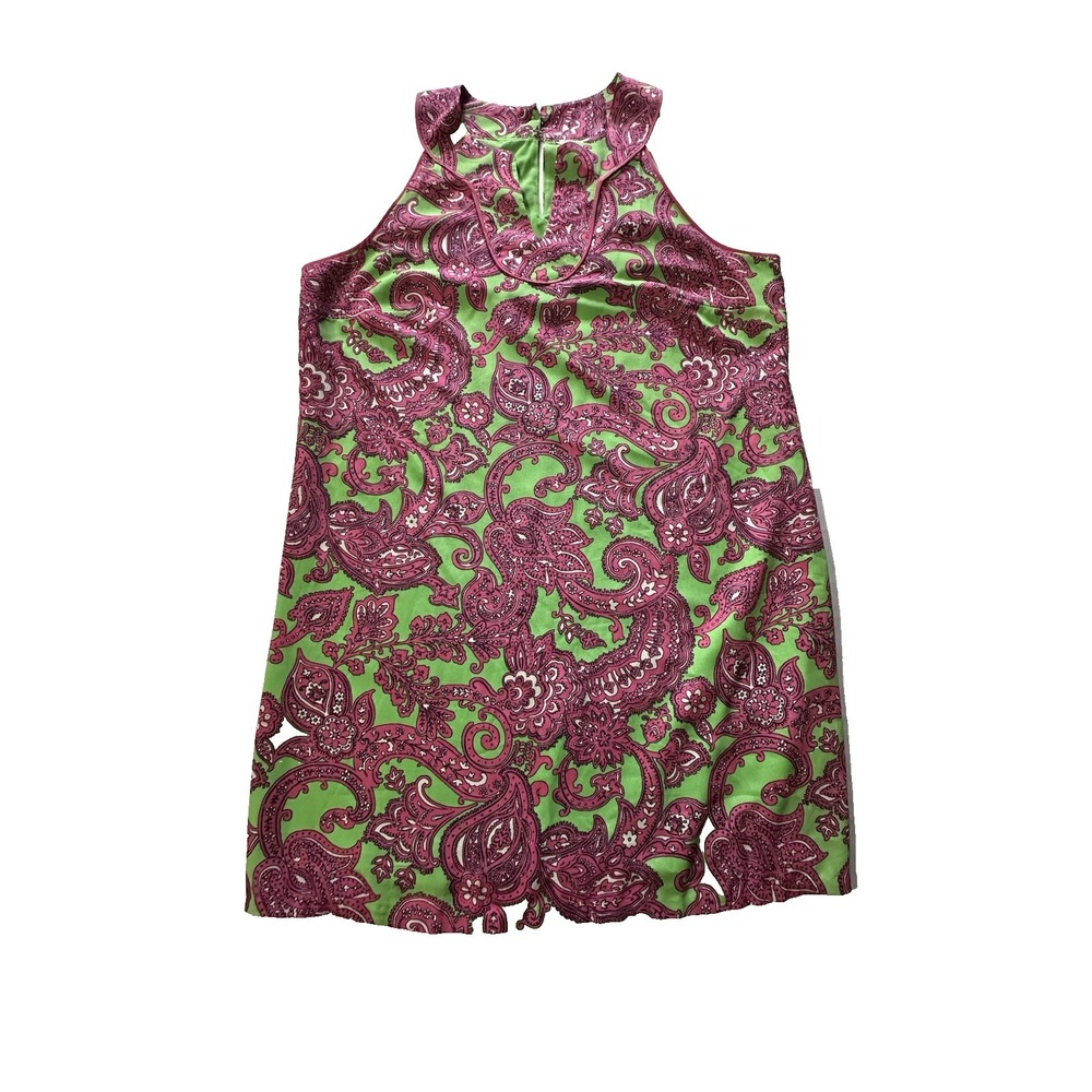 Crown & Ivy Petite PL Pink Green Paisley Shift Dress Sleeveless Preppy